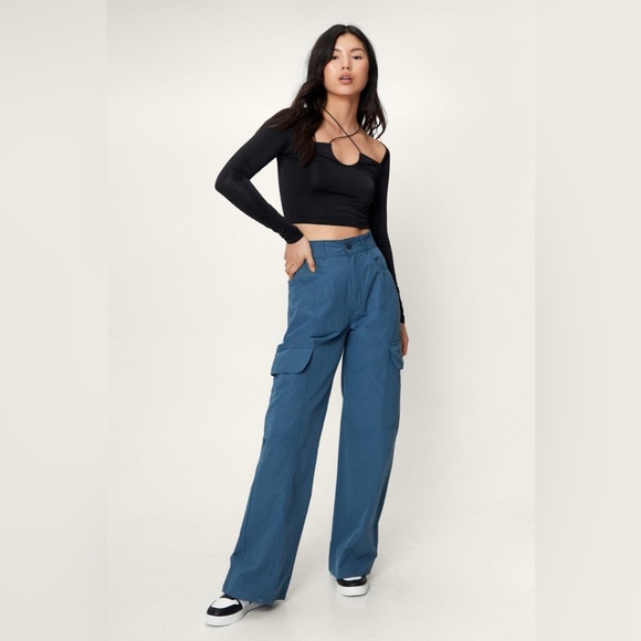 Nasty Gal Pants & Jumpsuits Nasty Gal Blue Wide Leg Cargo Pants Poshmark